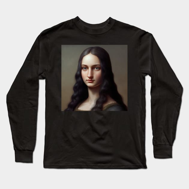 Anime Realistic Style Mona Lisa Drawing Long Sleeve T-Shirt by unrealartwork